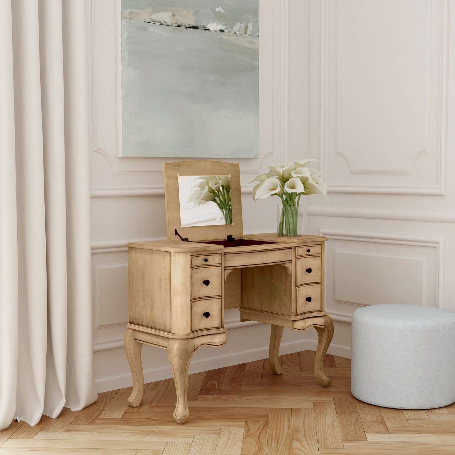 Charlotte Vanity Desk with Storage in Beige  0735424