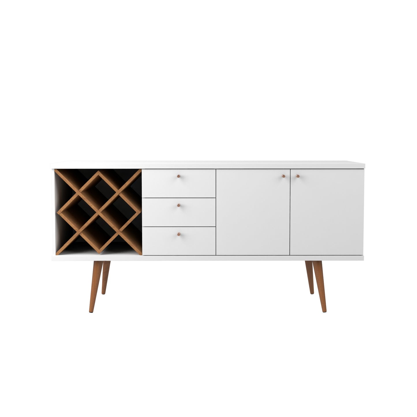 Manhattan Comfort Utopia 4 Bottle Wine Rack Sideboard Buffet Stand with 3 Drawers and 2 Shelves in White Gloss and Maple Cream 1010451