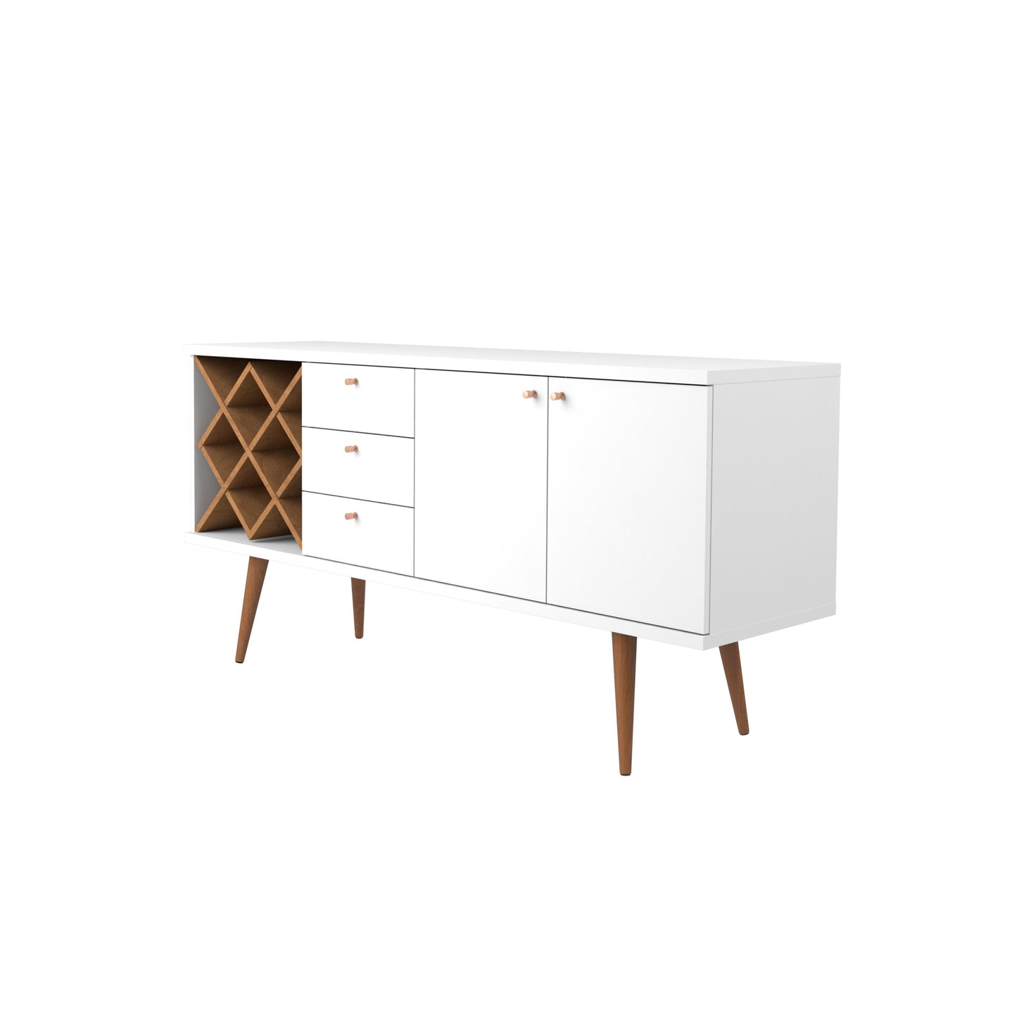 Manhattan Comfort Utopia 4 Bottle Wine Rack Sideboard Buffet Stand with 3 Drawers and 2 Shelves in White Gloss and Maple Cream 1010451