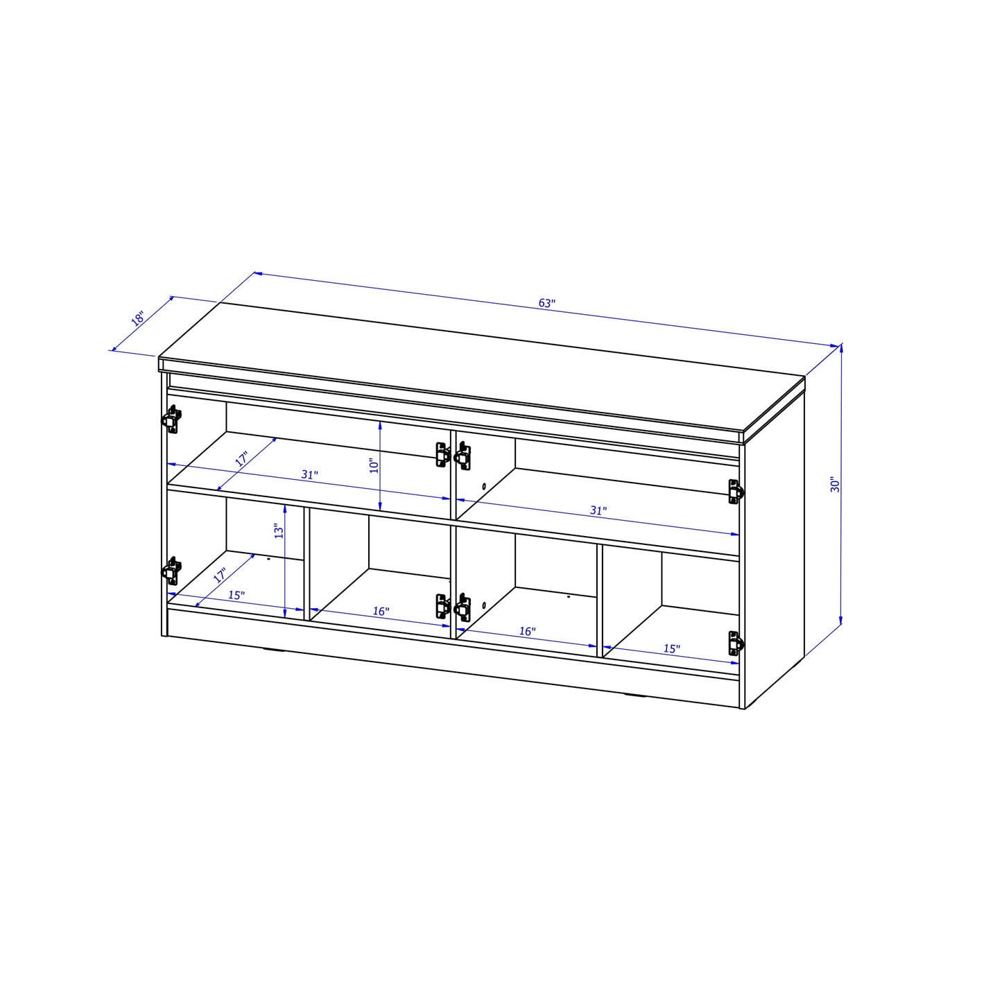 Manhattan Comfort Viennese 62.99 in. 6-Shelf Buffet Cabinet with Mirrors in Maple Cream 105954