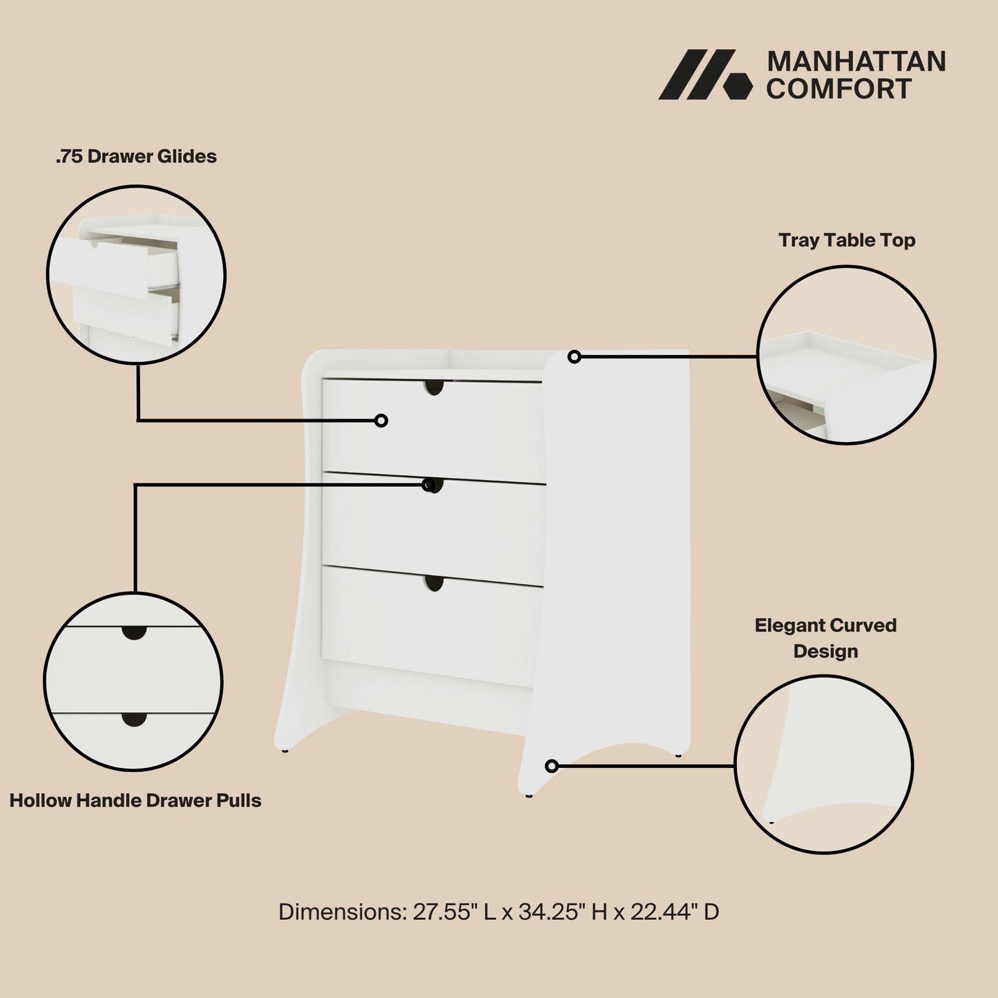 Manhattan Comfort Coney 2-Piece Mid-Century Modern Dresser and Nightstand Set