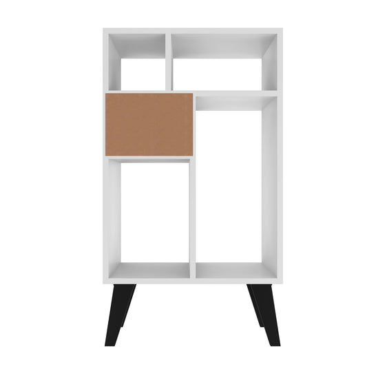 Manhattan Comfort Warren Low Bookcase 3.0 with 5 Shelves in White with Black Feet 190AMC205