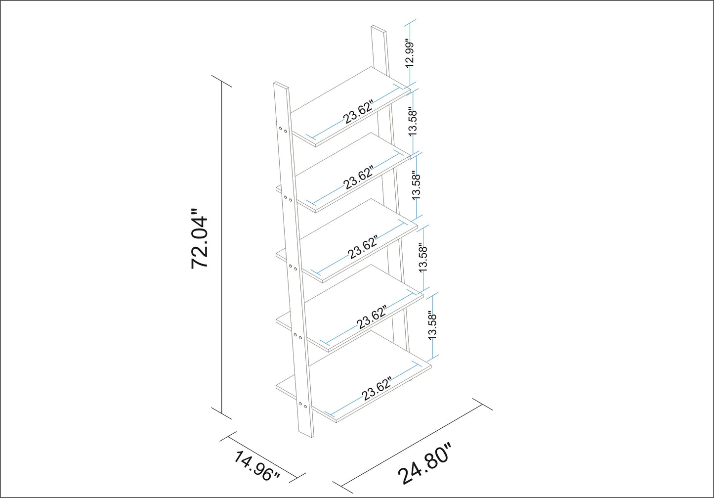 Manhattan Comfort Cooper 5-Shelf Floating Ladder Bookcase in Black 192AMC153