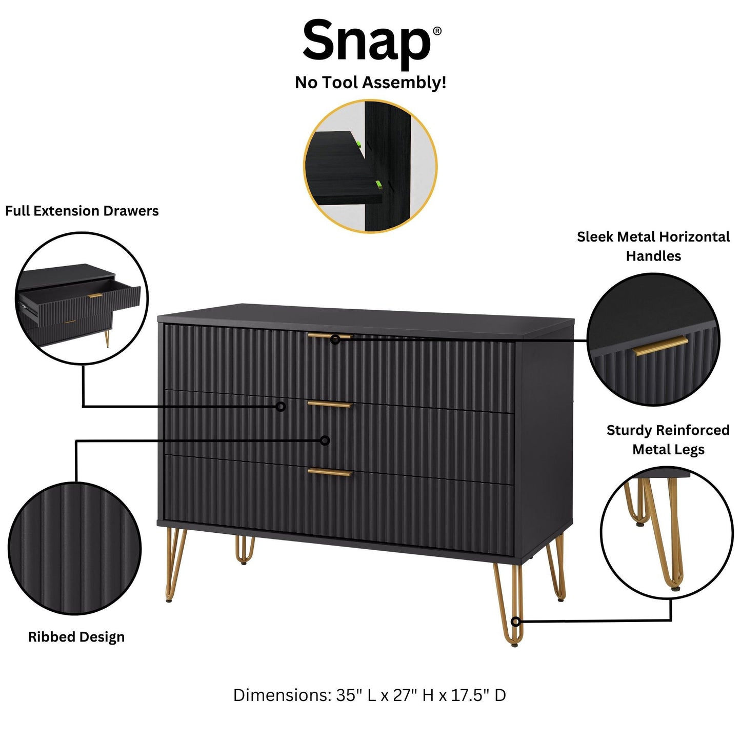 Manhattan Comfort 2-Piece DUMBO Modern Standard 3-Drawer Dresser and Nightstand