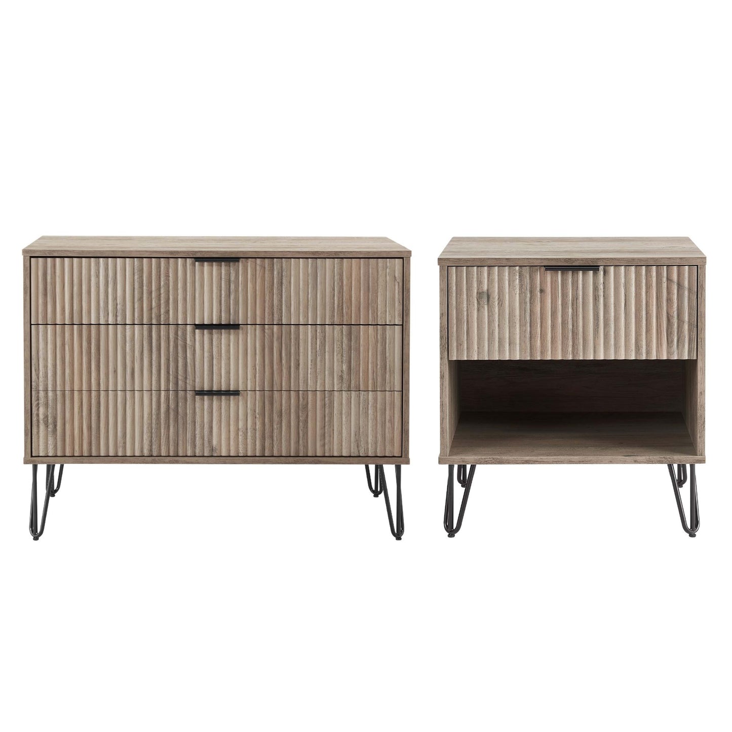 Manhattan Comfort 2-Piece DUMBO Modern Standard 3-Drawer Dresser and Nightstand