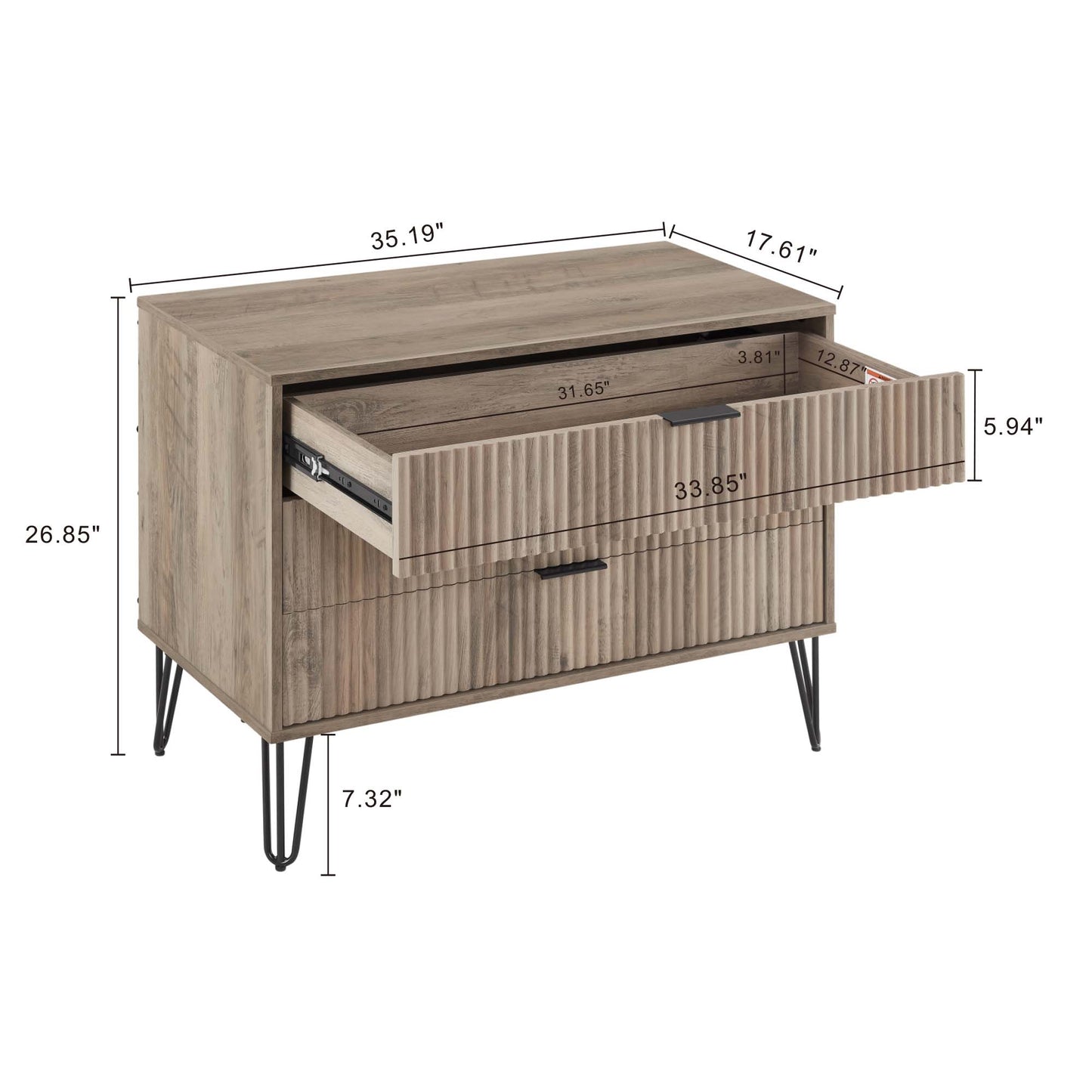 Manhattan Comfort 2-Piece DUMBO Modern Standard 3-Drawer Dresser and Nightstand