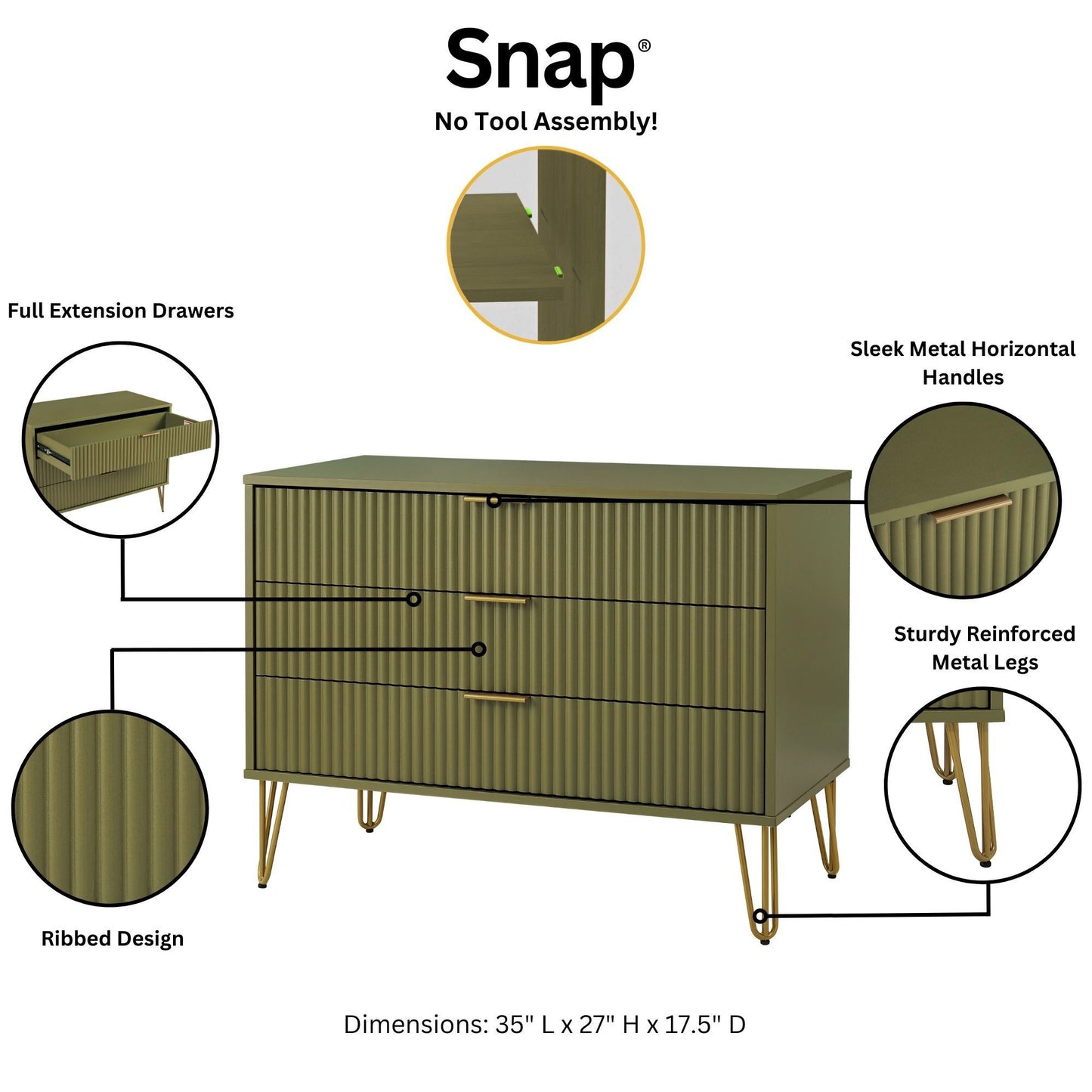 Manhattan Comfort 2-Piece DUMBO Modern Standard 3-Drawer Dresser and Nightstand