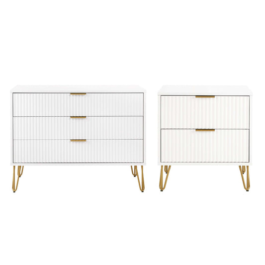 Manhattan Comfort 2-Piece DUMBO Modern Standard 3-Drawer Dresser and Nightstand