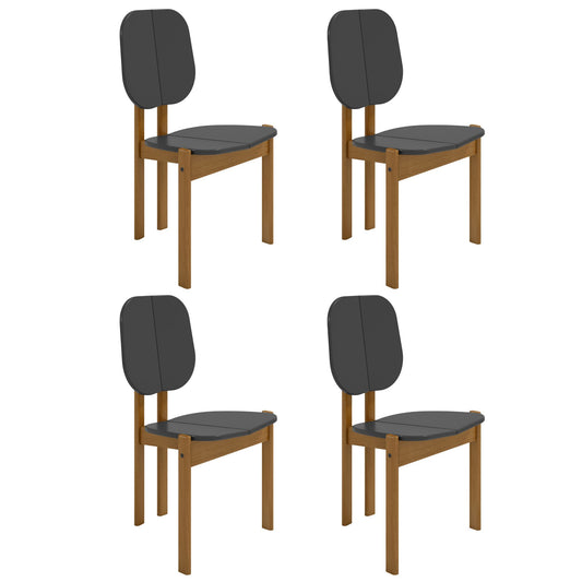 Manhattan Comfort Mid-Century Modern Gales Dining Chair with Solid Wood Legs in Black - Set of 4 2-DC-83938-BK