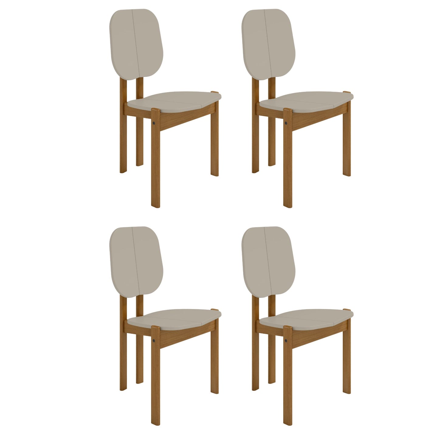 Manhattan Comfort Mid-Century Modern Gales Dining Chair with Solid Wood Legs in Greige - Set of 4 2-DC-83938-OW