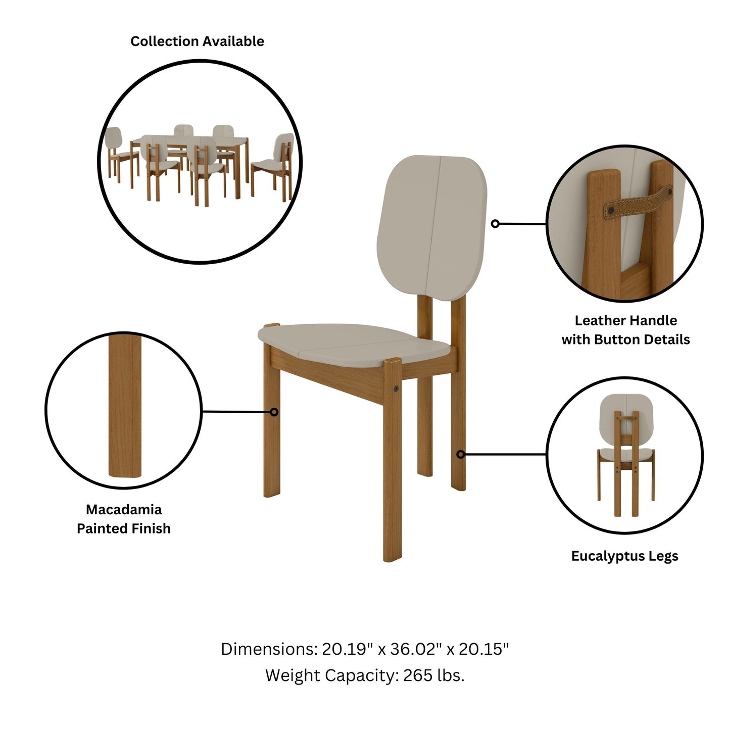 Manhattan Comfort Mid-Century Modern Gales Dining Chair with Solid Wood Legs in Greige - Set of 4 2-DC-83938-OW