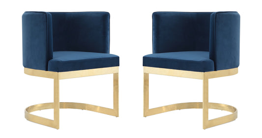 Manhattan Comfort Aura Royal Blue and Polished Brass Velvet Dining Chair (Set of 2) 2-DC026-BL