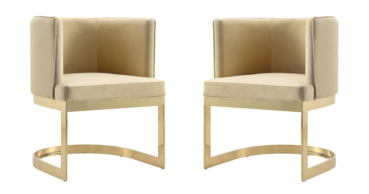 Manhattan Comfort Aura Sand and Polished Brass Velvet Dining Chair (Set of 2) 2-DC026-SD