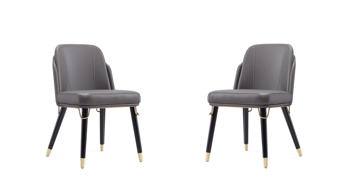 Manhattan Comfort Estelle Pebble and Black Faux Leather Dining Chair (Set of 2) 2-DC042-PE