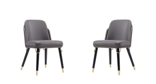 Manhattan Comfort Estelle Pebble and Black Faux Leather Dining Chair (Set of 2) 2-DC042-PE