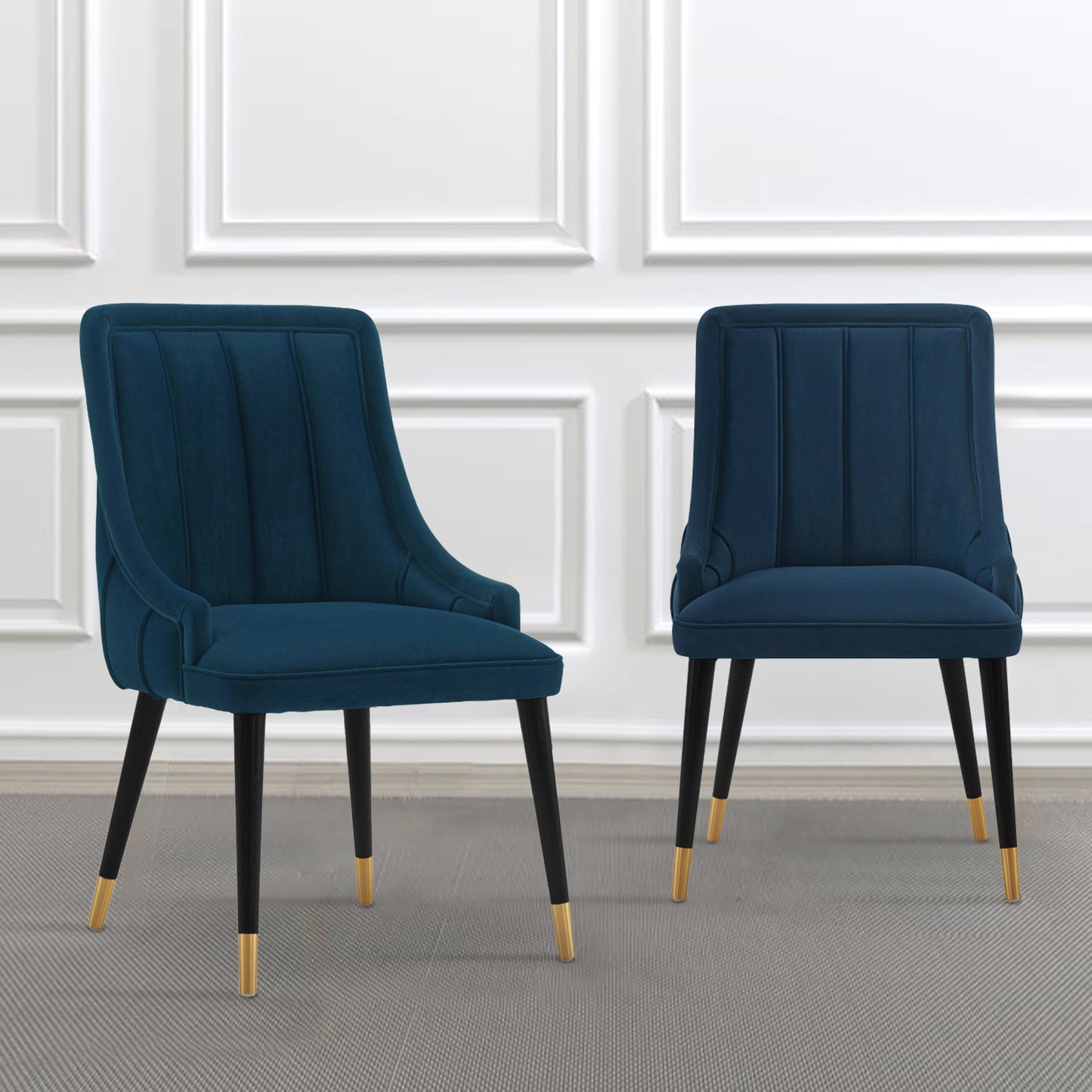 Manhattan Comfort Modern Eda Velvet Dining Chair in Midnight Blue- Set of 2 2-DC073-BL