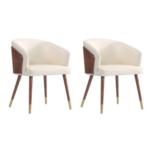 Manhattan Comfort Modern Raya Dining Chair Upholstered in Leatherette with Beech Wood Back and Solid Wood Legs in Walnut and Cream- Set of 2 2-DC082-CR