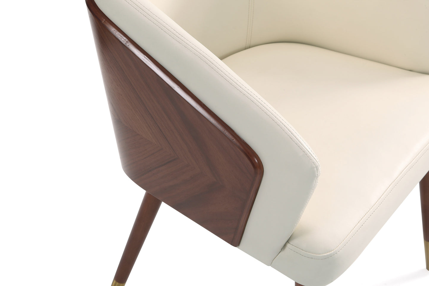 Manhattan Comfort Modern Raya Dining Chair Upholstered in Leatherette with Beech Wood Back and Solid Wood Legs in Walnut and Cream- Set of 2 2-DC082-CR