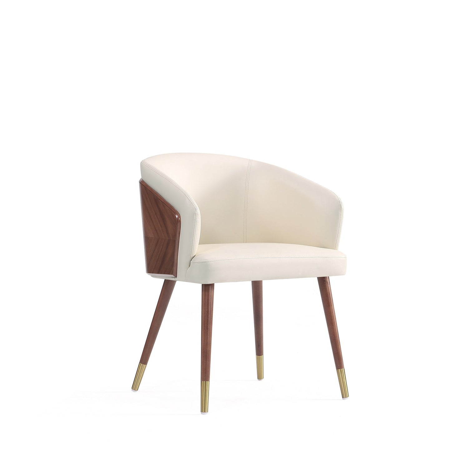 Manhattan Comfort Modern Raya Dining Chair Upholstered in Leatherette with Beech Wood Back and Solid Wood Legs in Walnut and Cream- Set of 2 2-DC082-CR