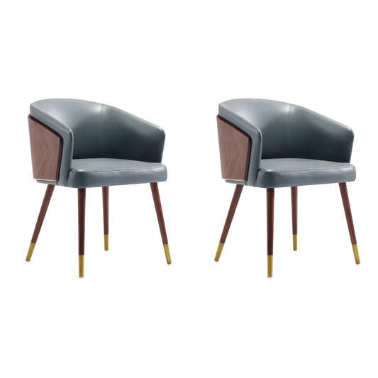 Manhattan Comfort Modern Raya Dining Chair Upholstered in Leatherette with Beech Wood Back and Solid Wood Legs in Walnut and Graphite Grey - Set of 2 2-DC082-GY