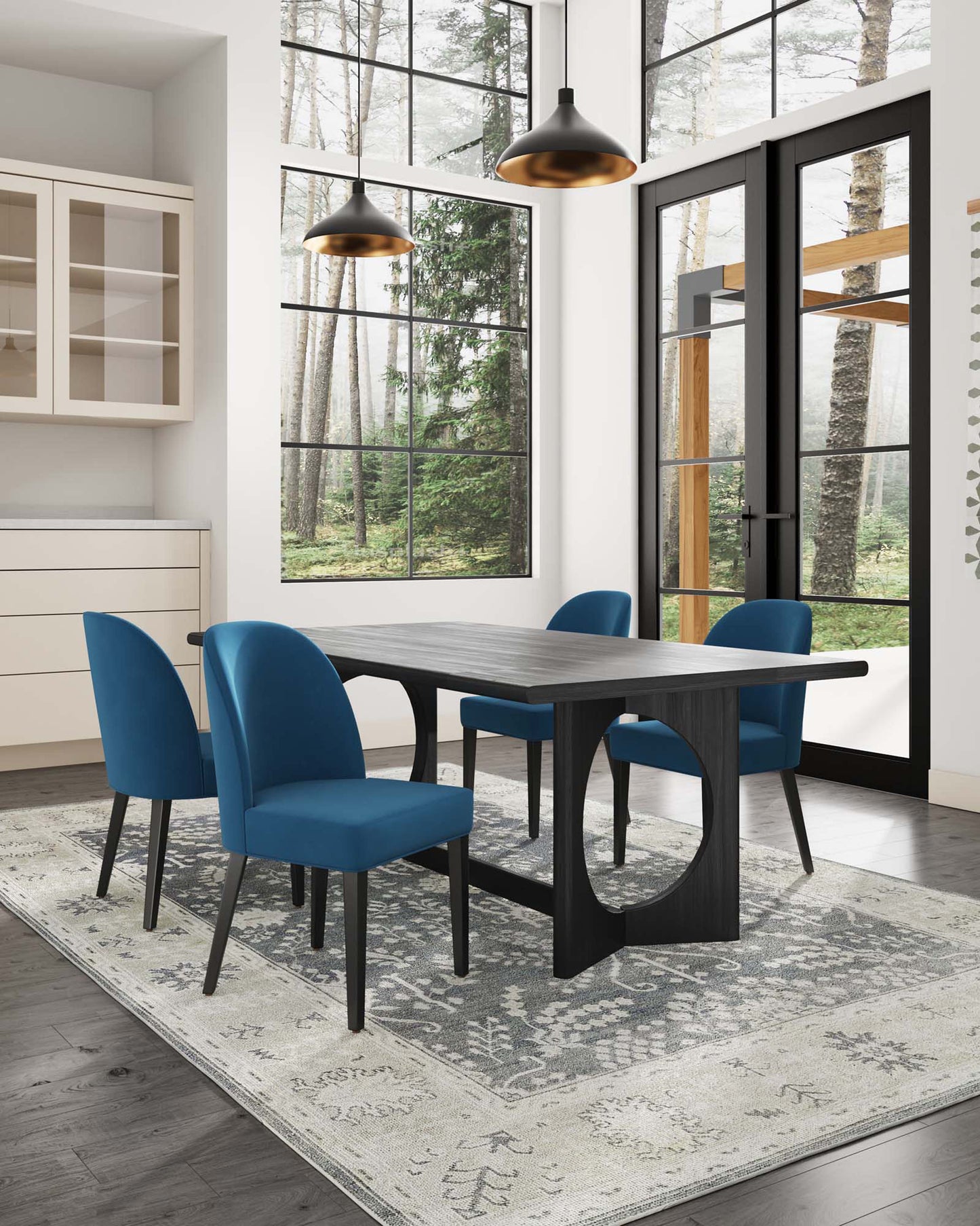 Manhattan Comfort Hillman Modern Velvet Upholstered Dining Chair in Blue  - Set of 4 2-DC087-BL