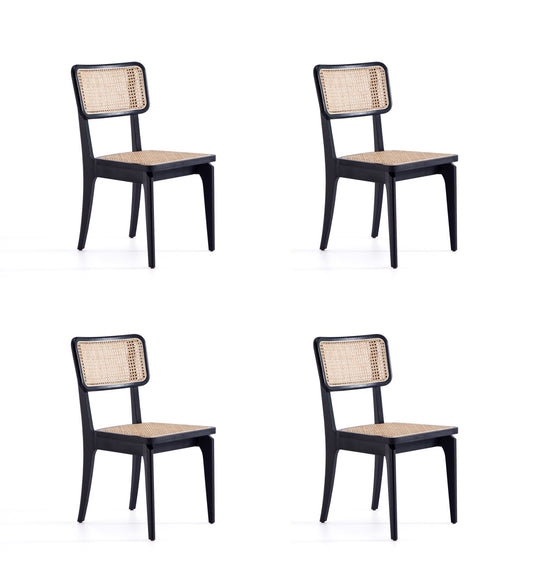 Manhattan Comfort Giverny Dining Chair in Black and Natural Cane - Set of 4 2-DCCA04-BK