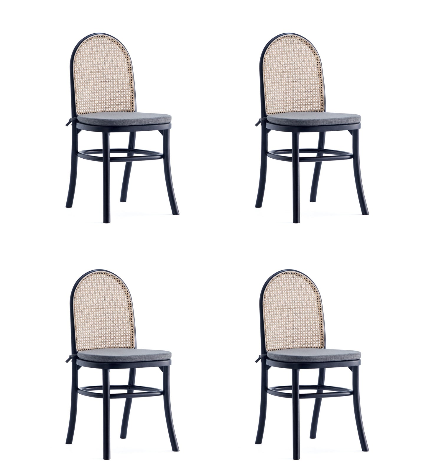 Manhattan Comfort Paragon Dining Chair 1.0 with Grey Cushions in Black and Cane - Set of 4 2-DCCA05-GY