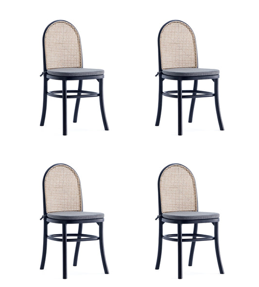 Manhattan Comfort Paragon Dining Chair 1.0 with Grey Cushions in Black and Cane - Set of 4 2-DCCA05-GY