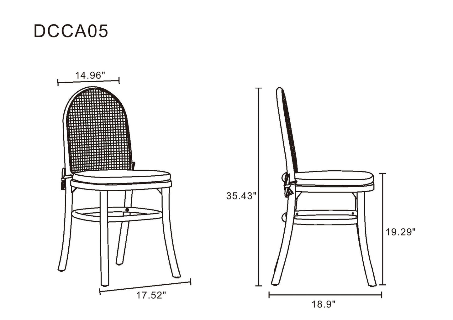 Manhattan Comfort Paragon Dining Chair 1.0 with Grey Cushions in Black and Cane - Set of 4 2-DCCA05-GY