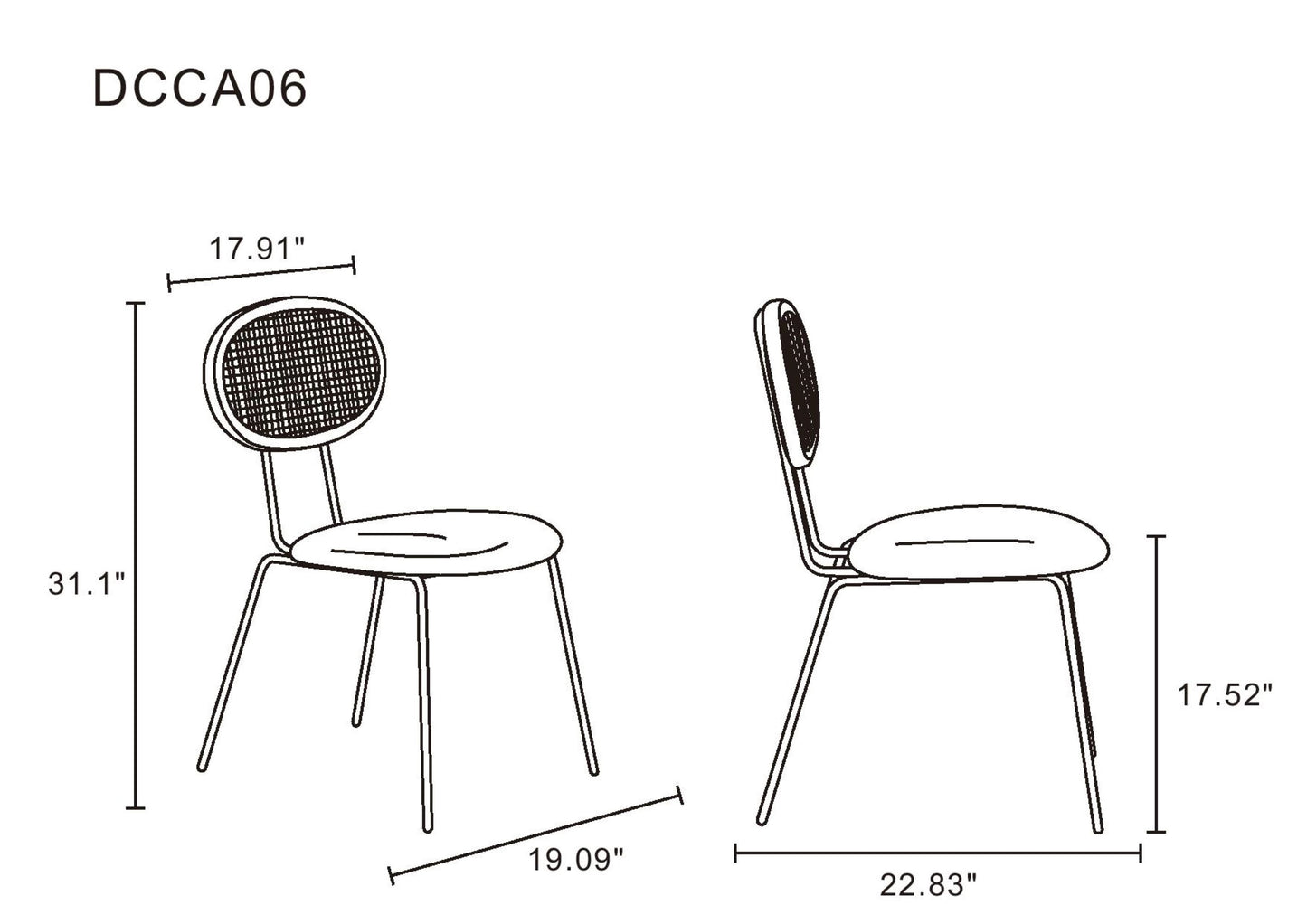 Manhattan Comfort Jardin Dining Chair in Black with Cane and Grey Upholstered Seating - Set of 4 2-DCCA06-GY