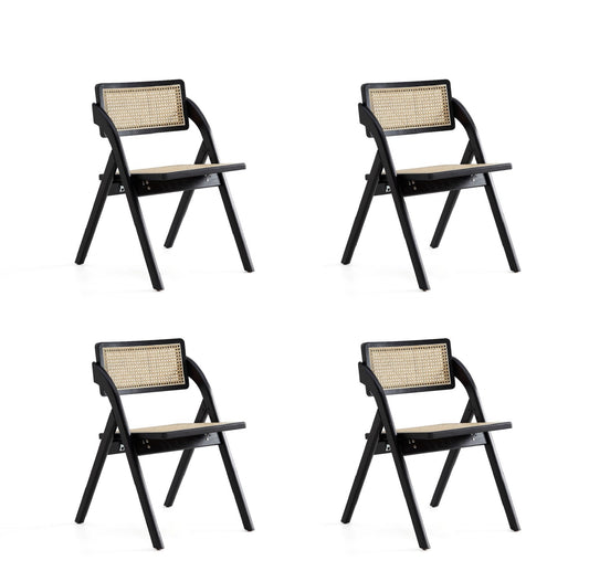 Manhattan Comfort Lambinet Folding Dining Chair in Black and Natural Cane - Set of 4 2-DCCA07-BK