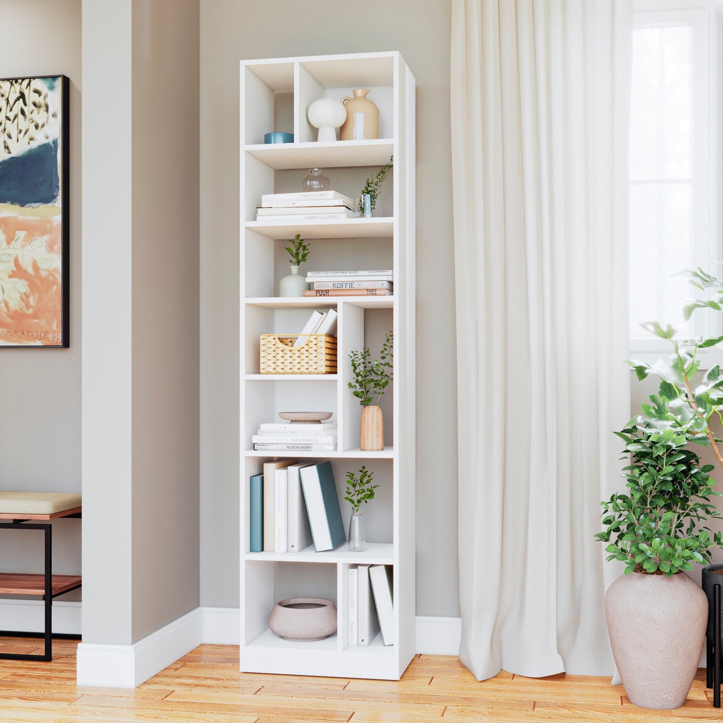 Manhattan Comfort Durable Valenca Bookcase 4.0 with 10-Shelves in White 22AMC6