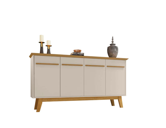 Manhattan Comfort Yonkers 62.99 Sideboard with Solid Wood Legs and 2 Cabinets in Off White and Cinnamon 232BMC12