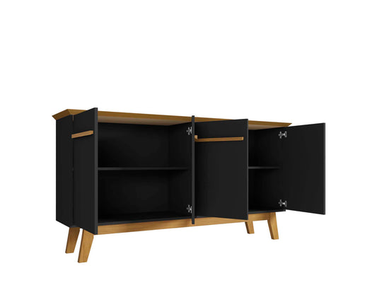 Manhattan Comfort Yonkers 62.99 Sideboard with Solid Wood Legs and 2 Cabinets in Black and Cinnamon 232BMC82