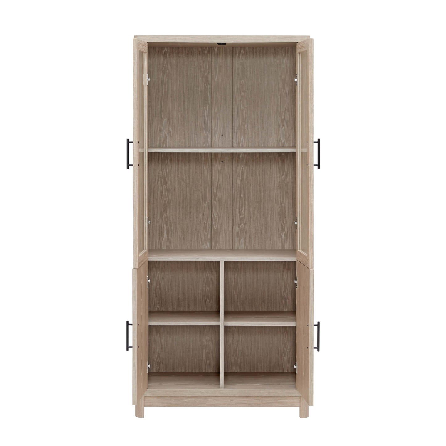 Manhattan Comfort 3 Piece- Mid Century- Modern Jodie Bookcase with Adjustable Shelves and Tempered Glass Doors in Whitewashed Oak 3-BC001-OK