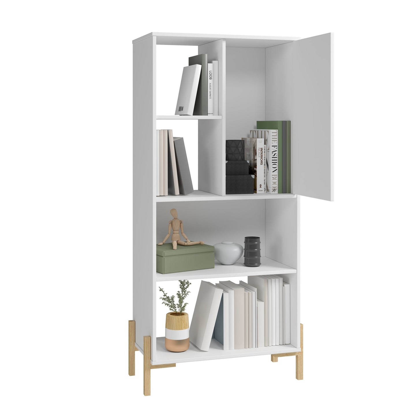 Manhattan Comfort Bowery Bookcase with 5 Shelves in White and Oak 308AMC157