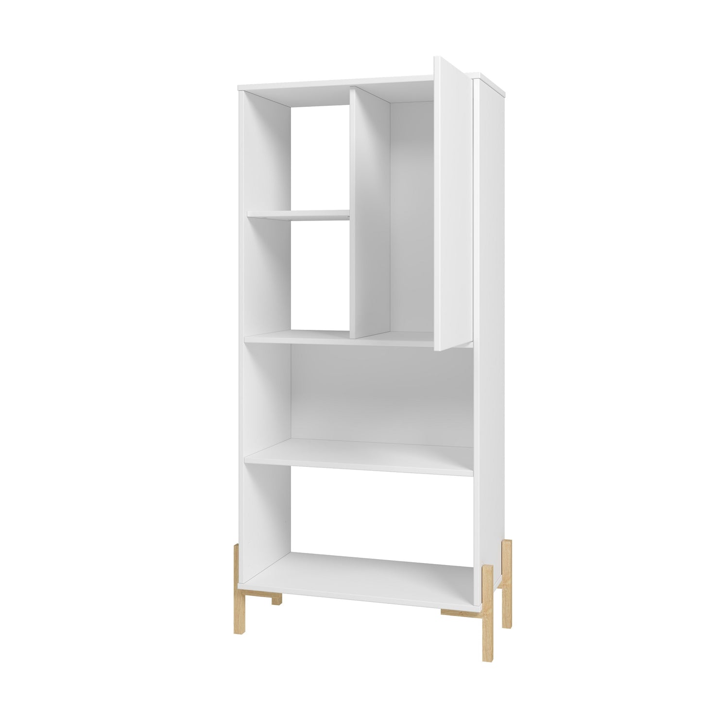 Manhattan Comfort Bowery Bookcase with 5 Shelves in White and Oak 308AMC157