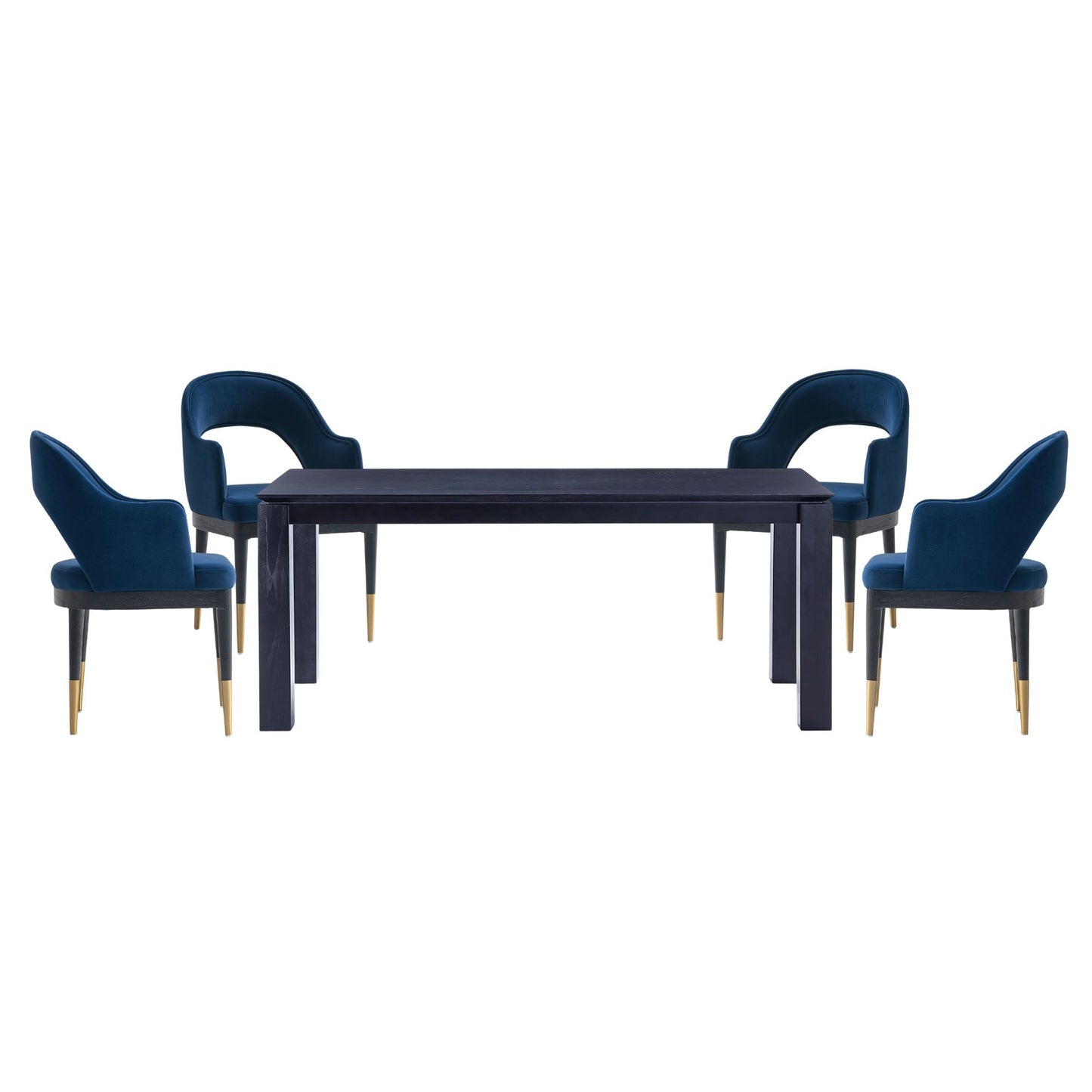 Manhattan Comfort 5-Piece Rockaway Modern 70.86 Solid Wood Dining Set in Black with 4 Carrington Dining Chairs in Midnight Blue 4-DT02DC089AR-BKBL