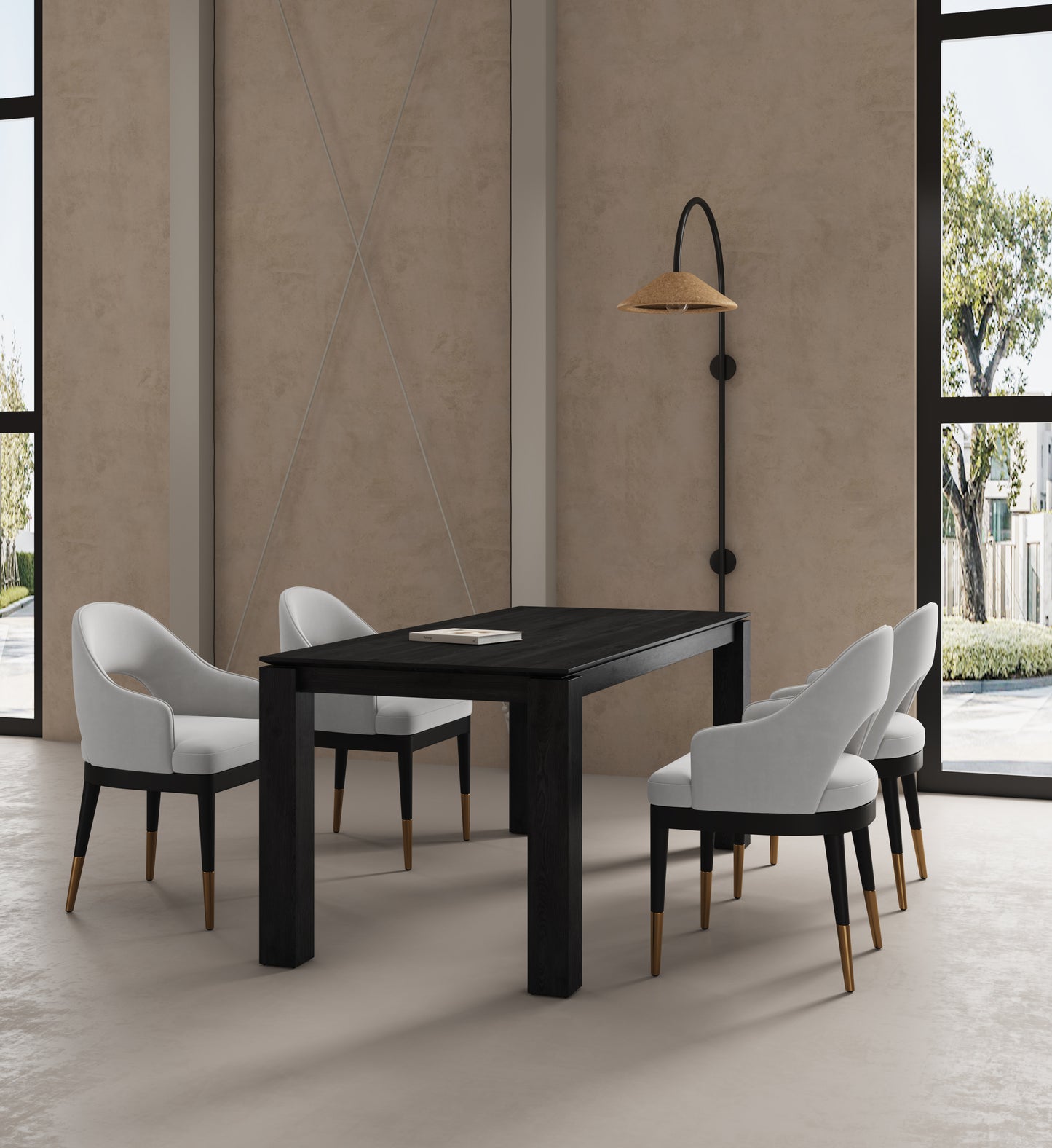 Manhattan Comfort 5-Piece Rockaway Modern 70.86 Solid Wood Dining Set in Black with 4 Carrington Dining Chairs in Light Grey 4-DT02DC089AR-BKLG