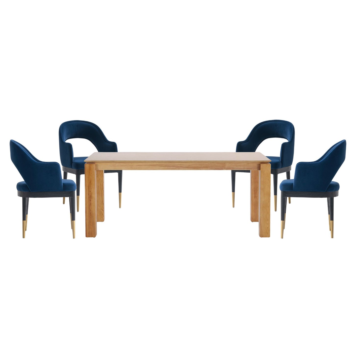 Manhattan Comfort 5-Piece Rockaway Modern 70.86 Solid Wood Dining Set in Natural with 4 Carrington Dining Chairs in Midnight Blue 4-DT02DC089AR-NABL