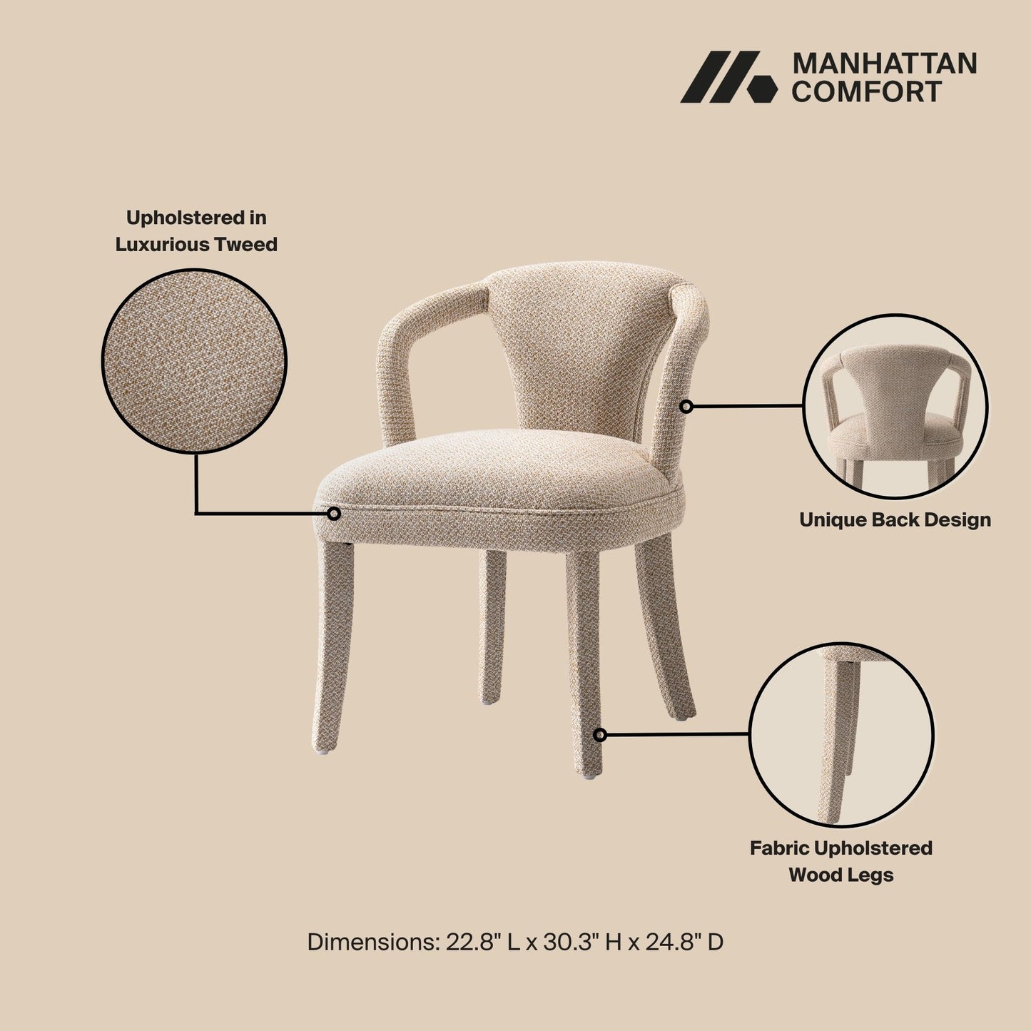 Manhattan Comfort 5-Piece Hathaway Modern 47.24 Solid Wood Round Dining Set with Upholstered Dining Chairs