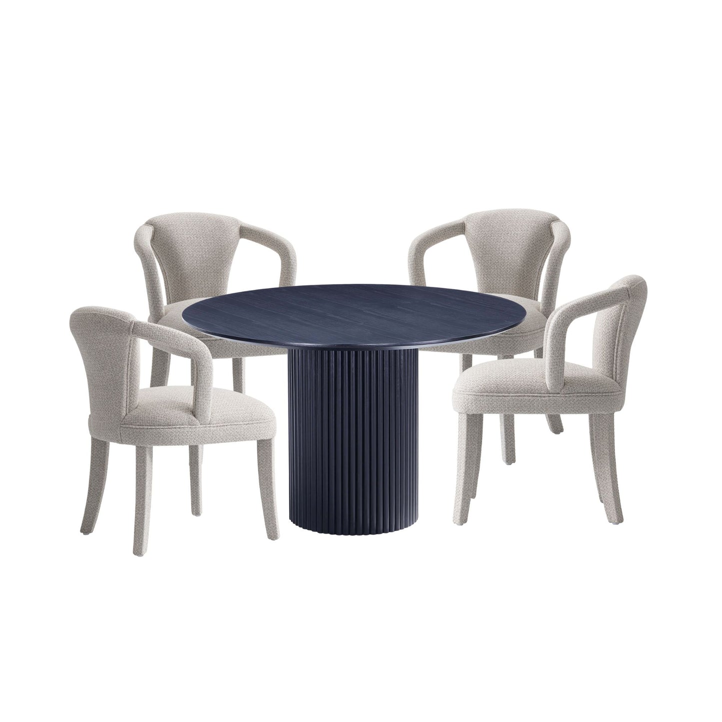 Manhattan Comfort 5-Piece Hathaway Modern 47.24 Solid Wood Round Dining Set in Black with 4 Palmer Tweed Upholstered Dining Chairs in Silver Lining 4-DT03DC088AR-BKSL