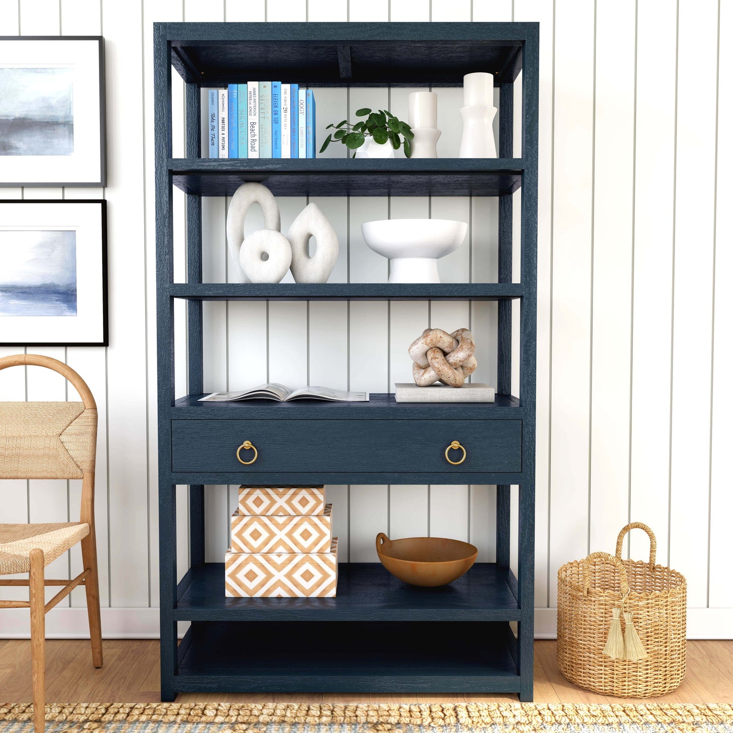 Lark 5 Tier 39"W Etagere Bookcase in Navy Blue  5391291