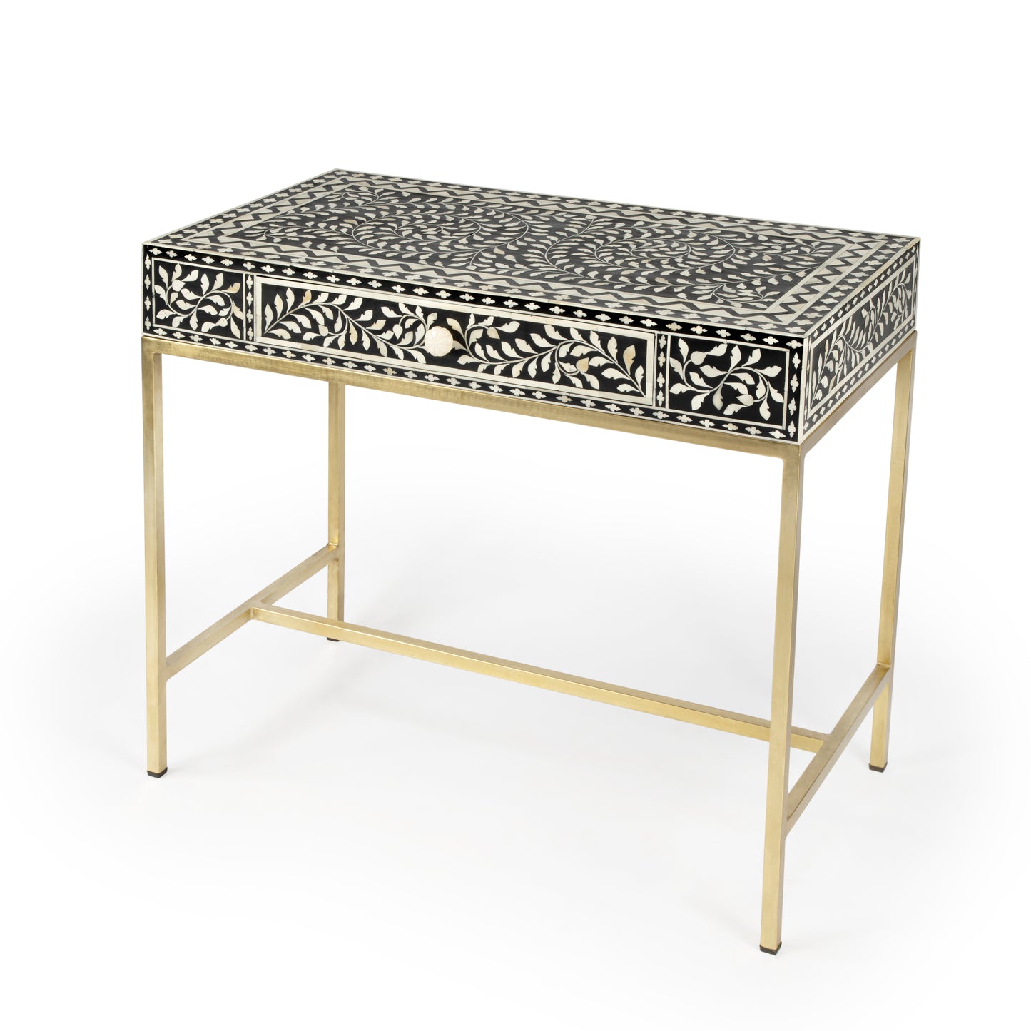 Perilla  Bone Inlay Writing Desk in Black and White,Gold  5529318