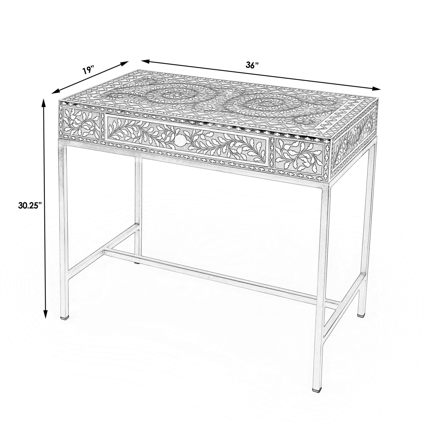 Perilla  Bone Inlay Writing Desk in Black and White,Gold  5529318