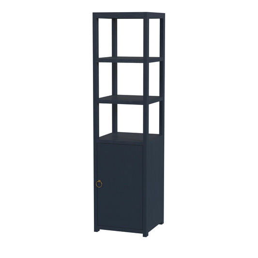 Lark 3- Tier 1 Door Narrow  Etagere Bookcase in Navy Blue  5565291