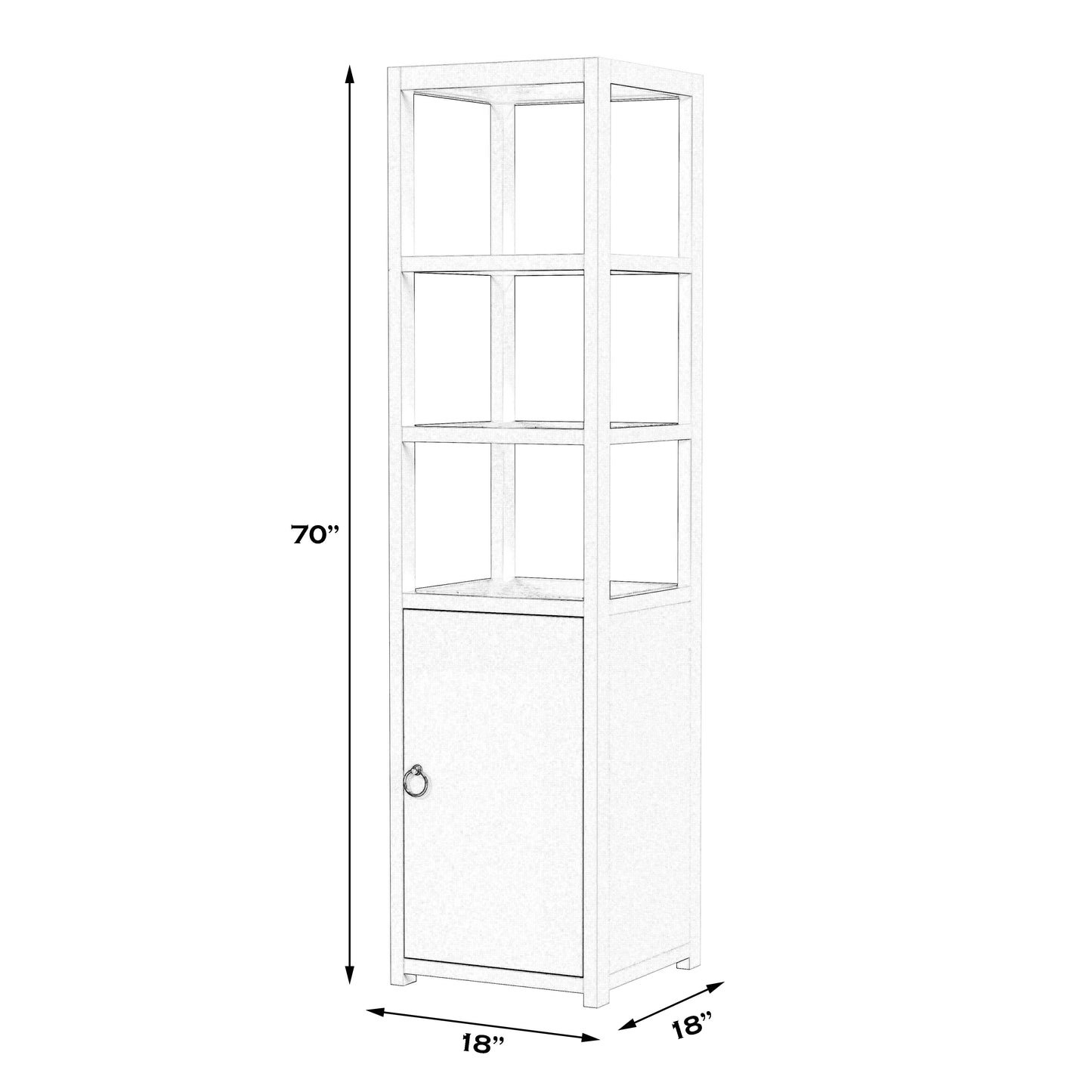 Lark 3- Tier 1 Door Narrow  Etagere Bookcase in White  5565304