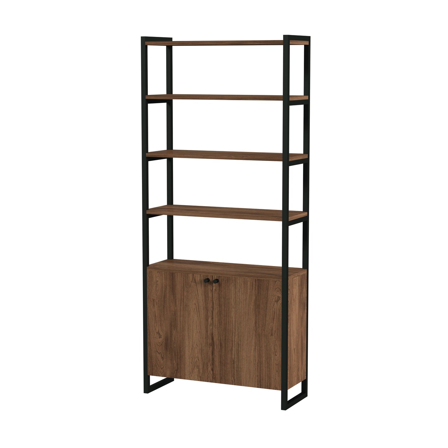 Drake 73" Two Door Walnut Bookcase Etagere in Medium Brown  5575421