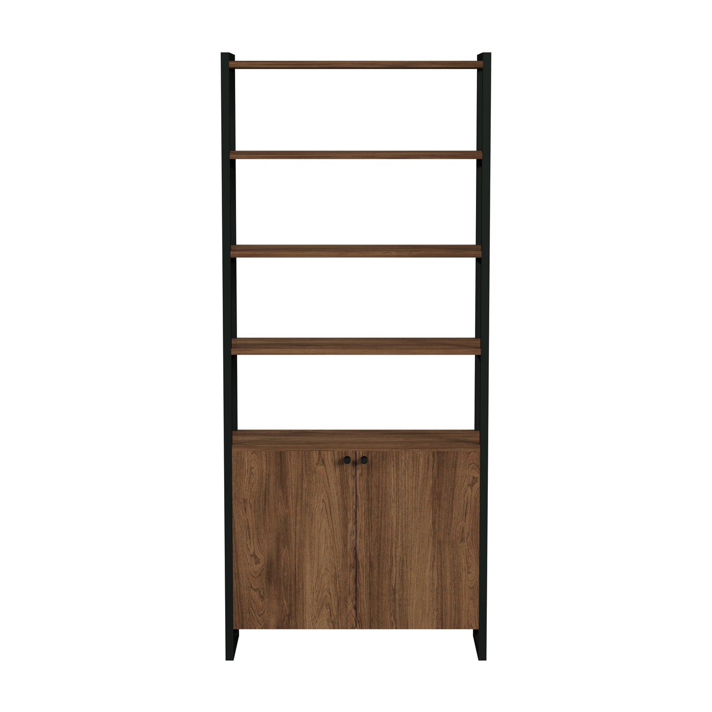 Drake 73" Two Door Walnut Bookcase Etagere in Medium Brown  5575421