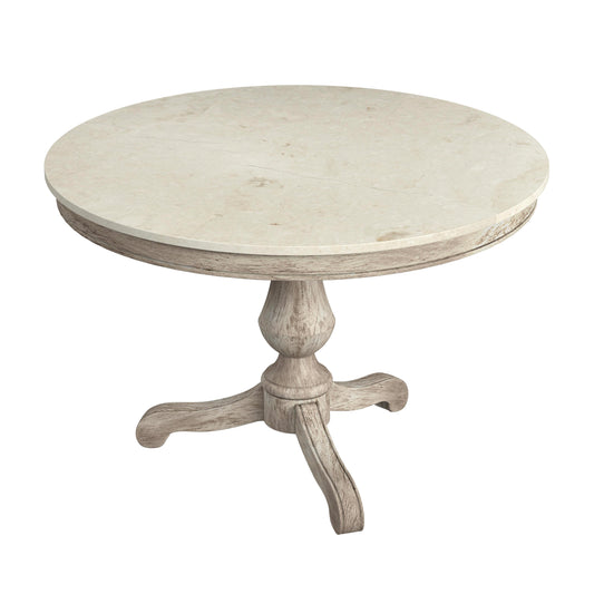 Danielle 44" Round Pedestal Marble top Dining Table in Gray and White  5644329